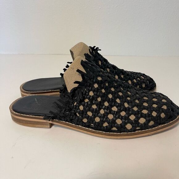 Free People Mirage Woven Black Flat Mules Size 40 - Picture 3 of 9